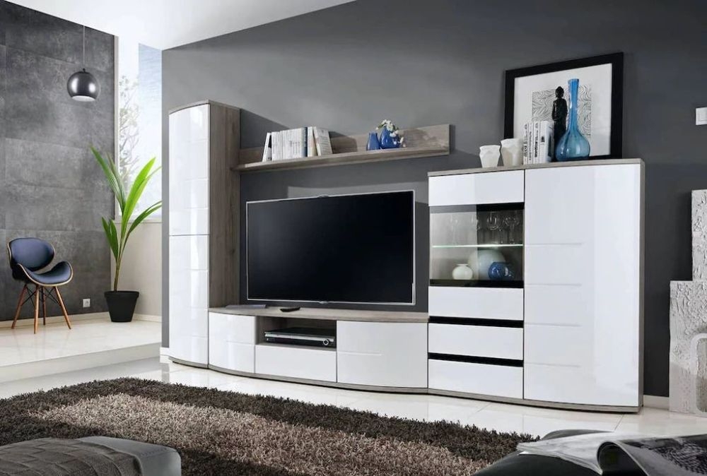Product photograph of Ontario White High Gloss And Oak Tv Unit from Choice Furniture Superstore.
