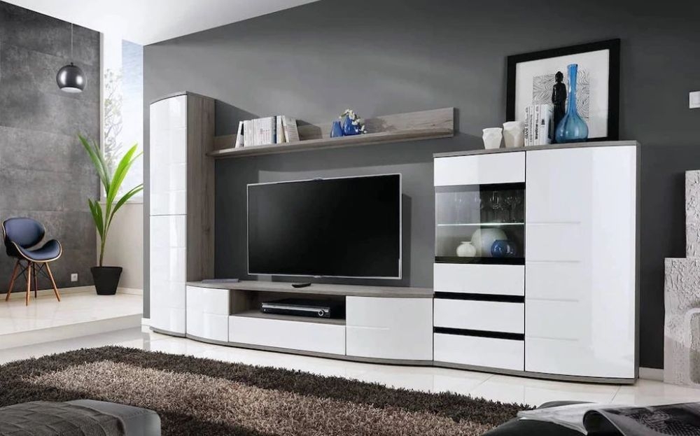 Product photograph of Ontario White High Gloss And Oak Large Tv Unit from Choice Furniture Superstore.