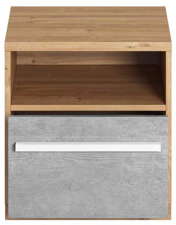 Product photograph of Plano Oak And Faux Concrete Bedside Table from Choice Furniture Superstore.