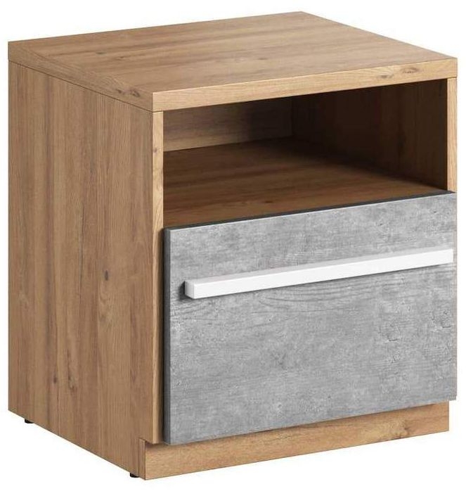 Product photograph of Plano Oak And Faux Concrete Bedside Table from Choice Furniture Superstore.