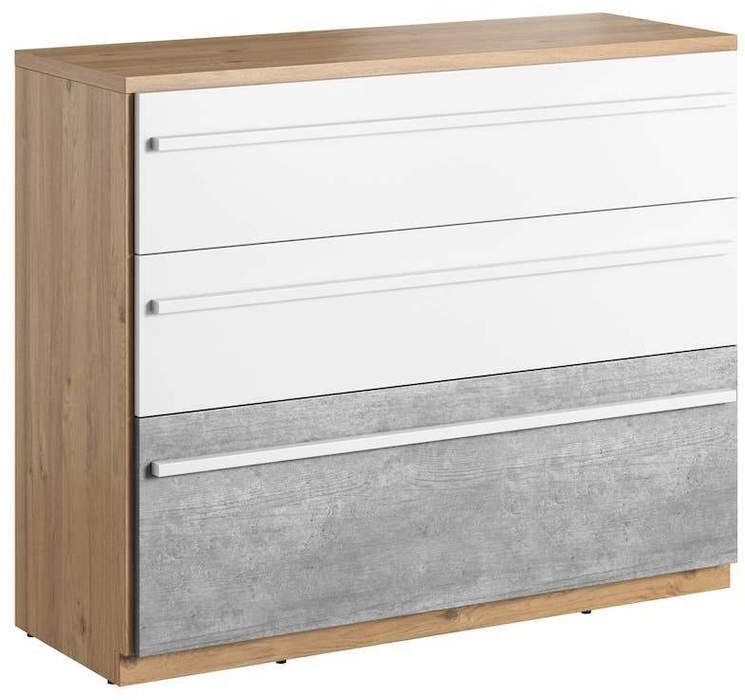 Product photograph of Plano Oak And Faux Concrete 3 Drawer Chest from Choice Furniture Superstore.