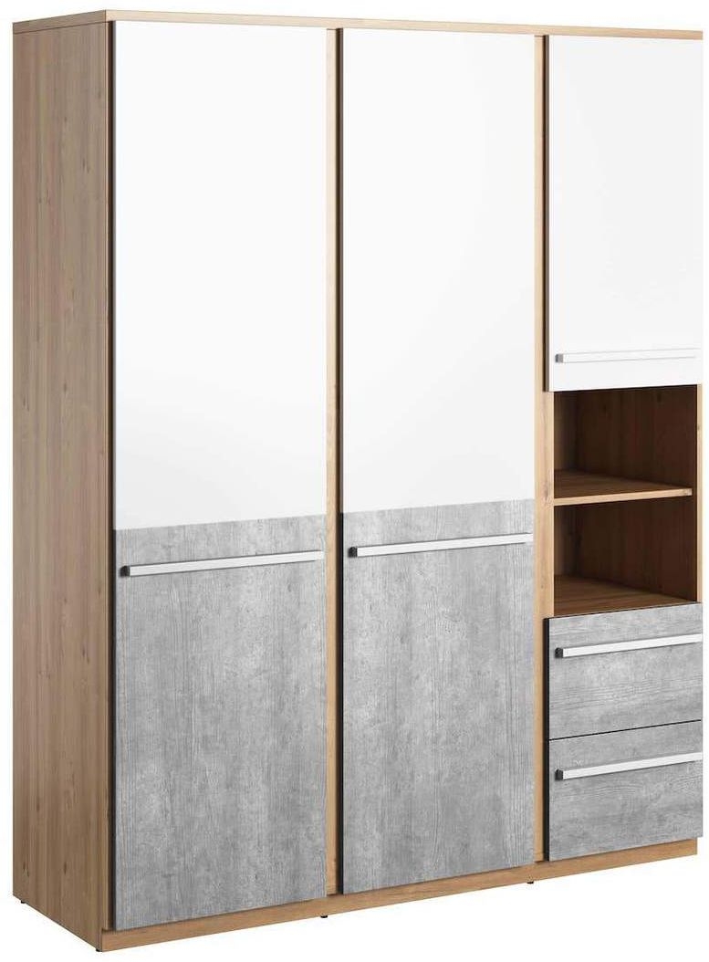 Product photograph of Plano Oak And Faux Concrete 3 Door Wardrobe from Choice Furniture Superstore.