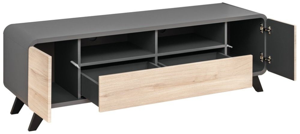 Product photograph of Round Oak And Anthracite Curved Tv Unit from Choice Furniture Superstore.