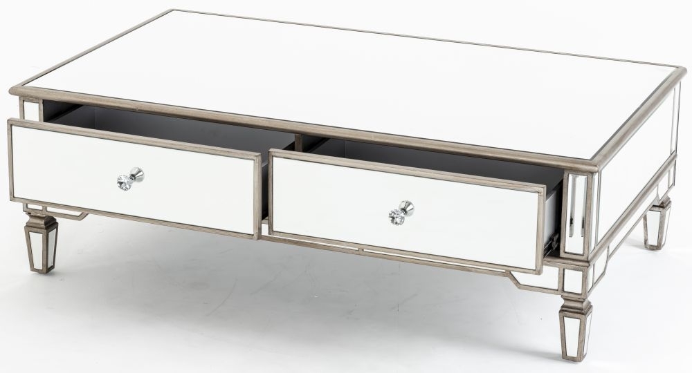 Product photograph of Antoinette Mirrored Coffee Table With Champagne Trim from Choice Furniture Superstore.