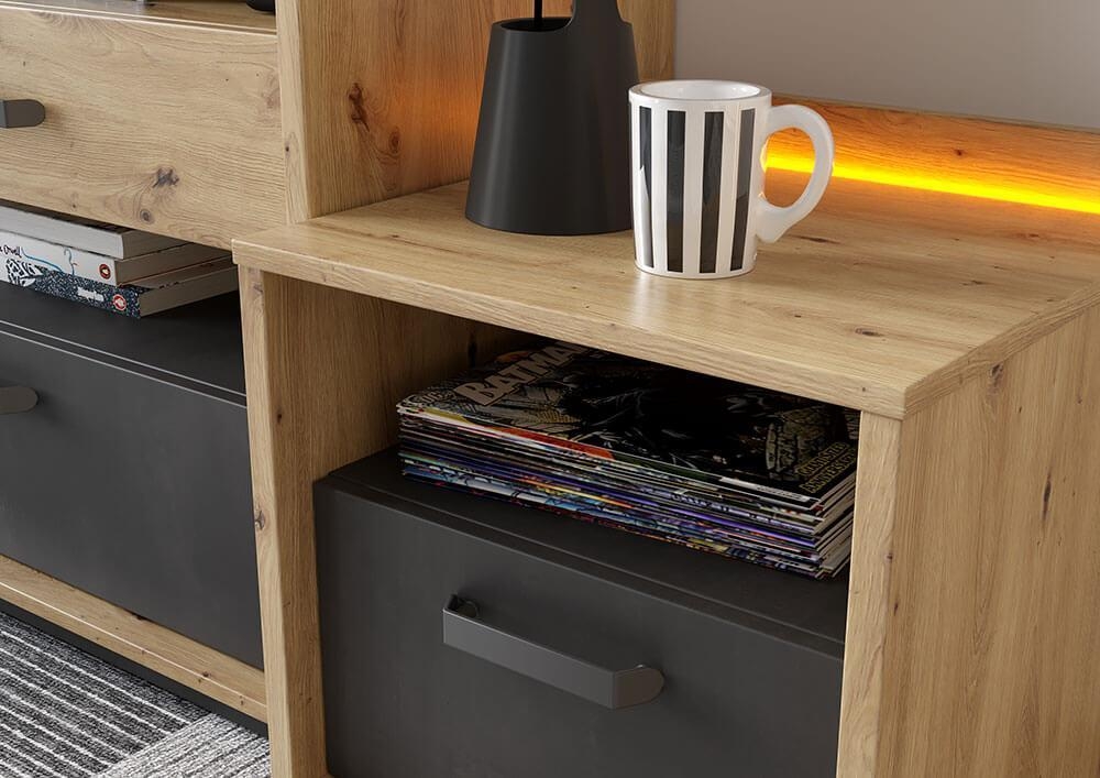 Product photograph of Qubic Oak Bedside Cabinet With Led from Choice Furniture Superstore.