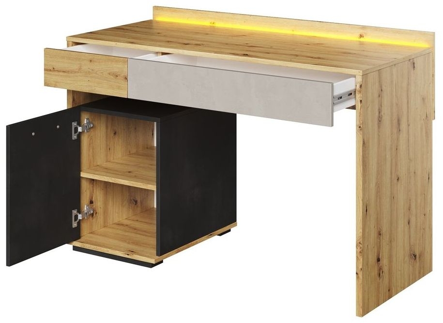 Product photograph of Qubic Oak Desk With Led from Choice Furniture Superstore.