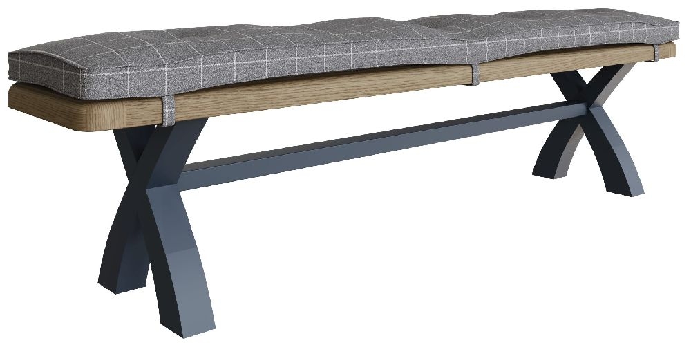 Product photograph of Ringwood Blue Painted Cross Leg Dining Bench from Choice Furniture Superstore.