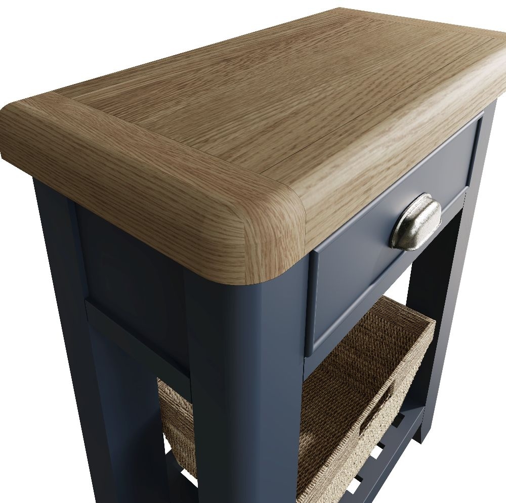 Product photograph of Ringwood Blue Painted Telephone Table - Oak Top from Choice Furniture Superstore.