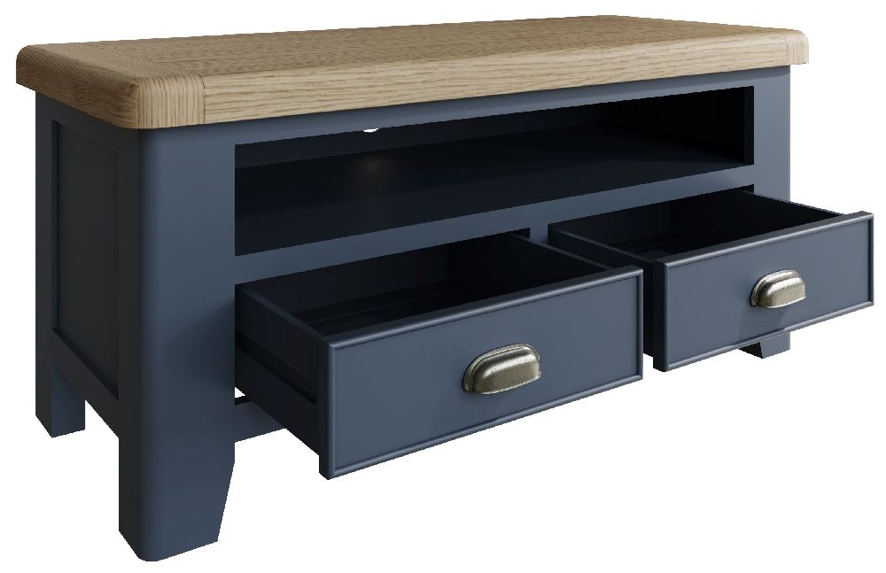 Product photograph of Ringwood Blue Painted Tv Unit - Oak Top from Choice Furniture Superstore.