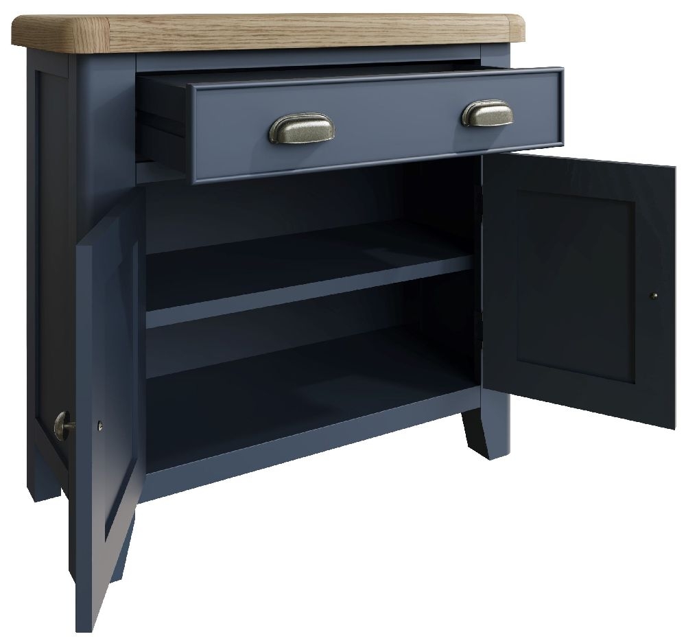 Product photograph of Ringwood Blue Painted 2 Door 1 Drawer Sideboard - Oak Top from Choice Furniture Superstore.