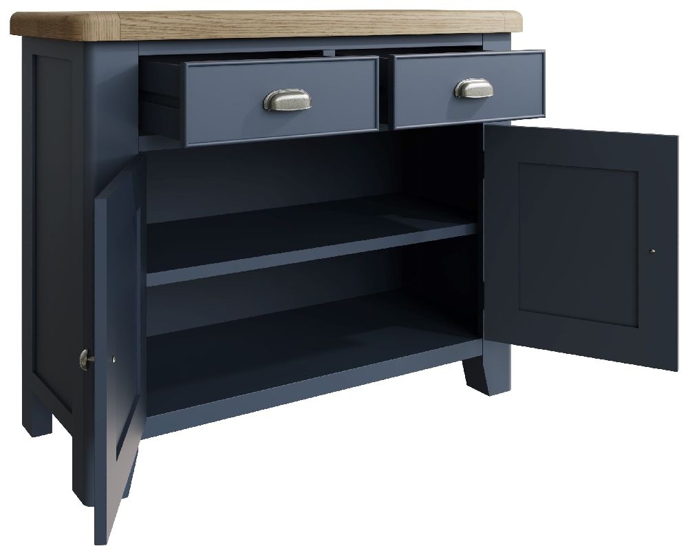 Product photograph of Ringwood Blue Painted 2 Door 2 Drawer Sideboard - Oak Top from Choice Furniture Superstore.