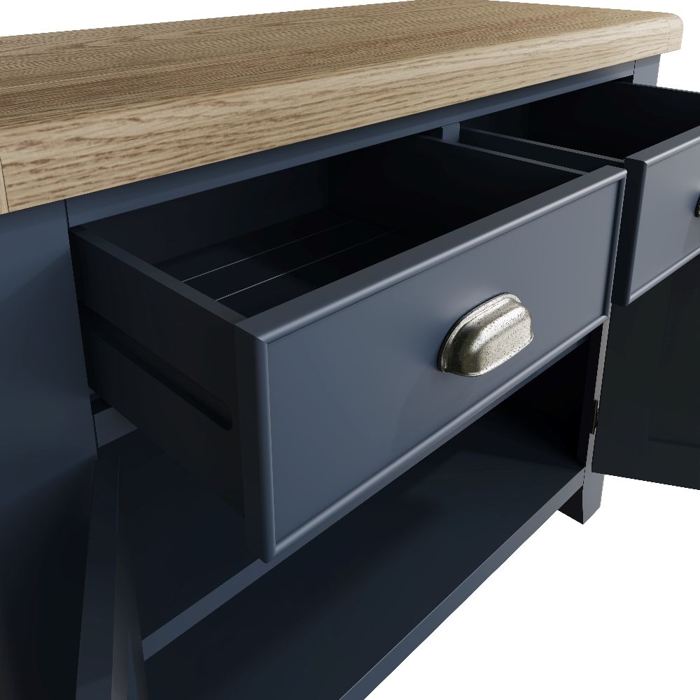 Product photograph of Ringwood Blue Painted 2 Door 2 Drawer Sideboard - Oak Top from Choice Furniture Superstore.