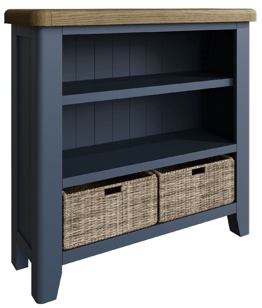 Product photograph of Ringwood Blue Painted Small Bookcase - Oak Top from Choice Furniture Superstore.