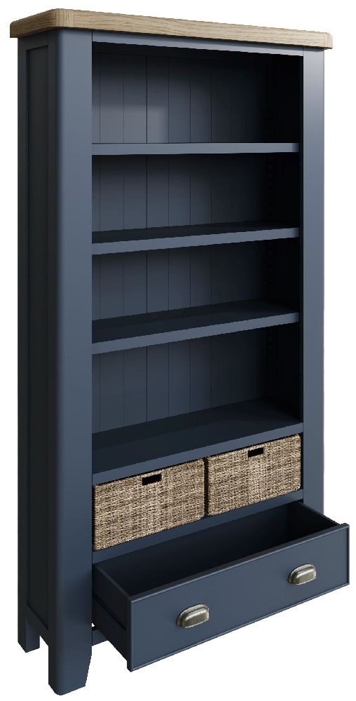 Product photograph of Ringwood Blue Painted Large Bookcase - Oak Top from Choice Furniture Superstore.