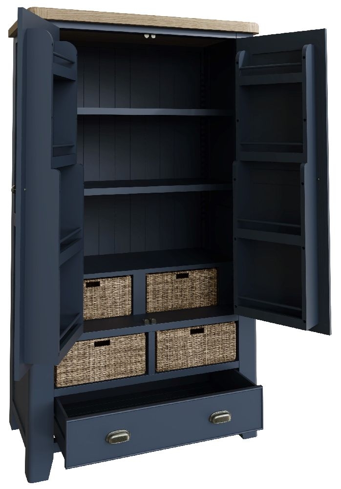 Product photograph of Ringwood Blue Painted Larder Unit - Oak Top from Choice Furniture Superstore.