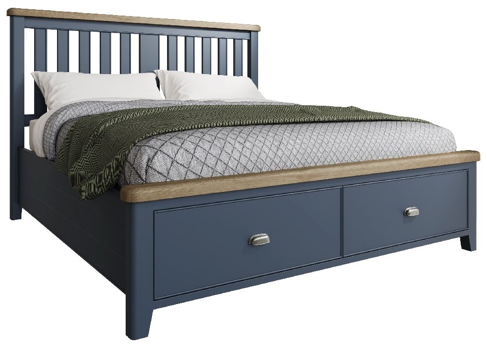 Product photograph of Ringwood Blue Painted Storage Bed With Wooden Headboard from Choice Furniture Superstore.