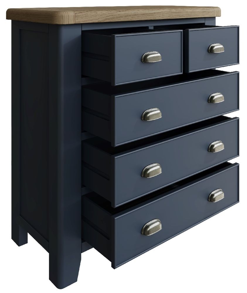 Product photograph of Ringwood Blue Painted 2 3 Drawer Chest - Oak Top from Choice Furniture Superstore.