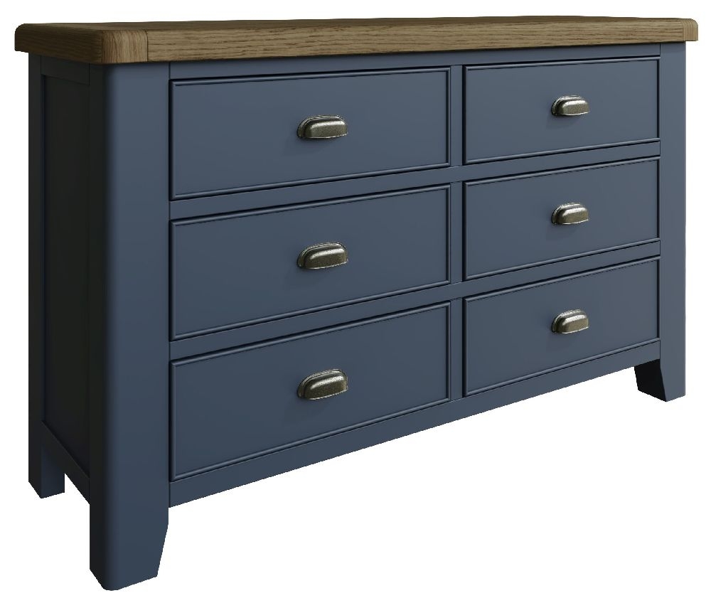 Product photograph of Ringwood Blue Painted 6 Drawer Chest - Oak Top from Choice Furniture Superstore.