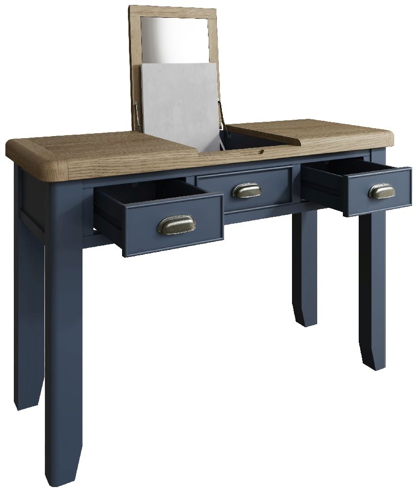 Product photograph of Ringwood Blue Painted Dressing Table - Oak Top from Choice Furniture Superstore.