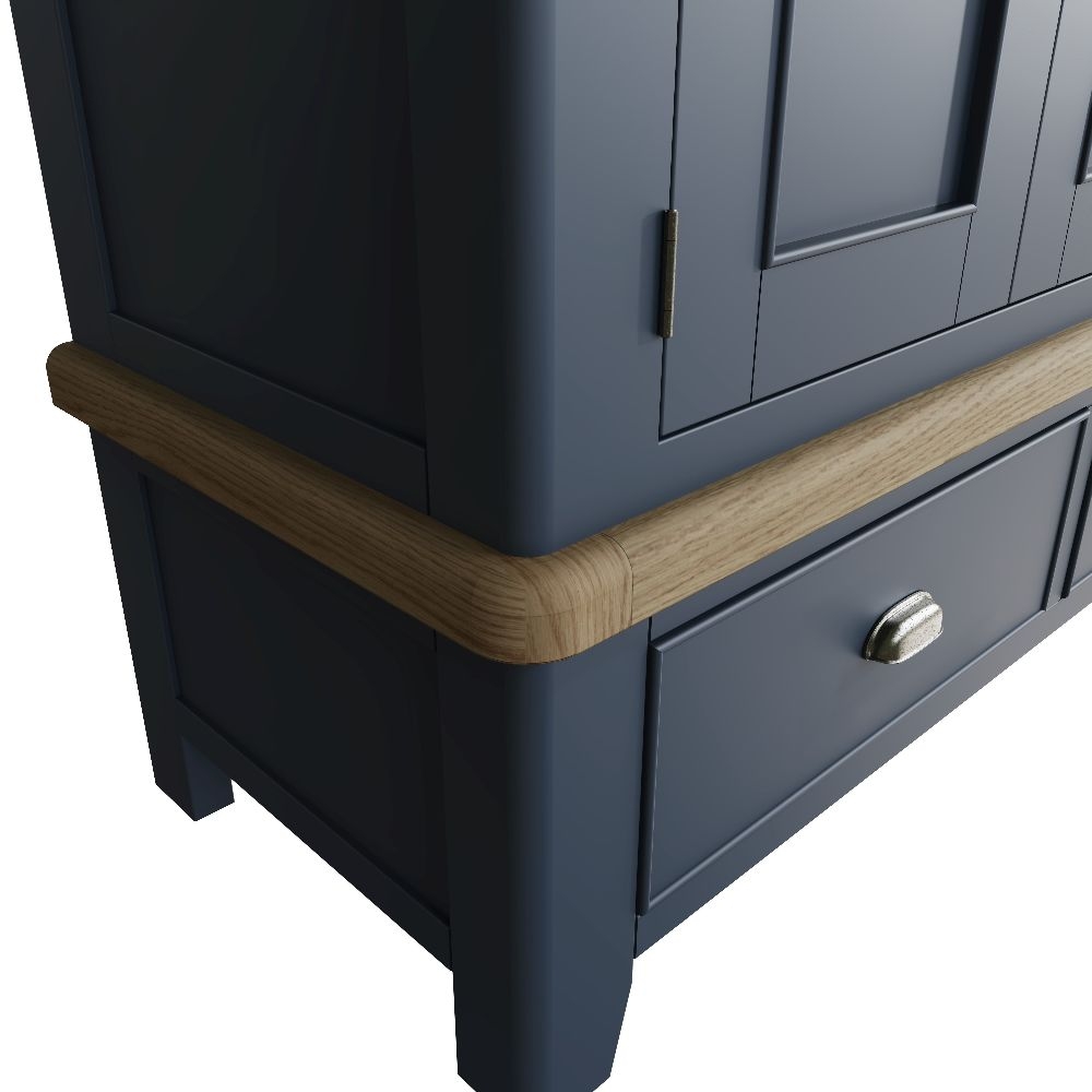 Product photograph of Ringwood Blue Painted 3 Door Wardrobe - Oak Top from Choice Furniture Superstore.