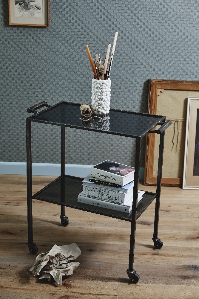 Product photograph of Nordal Tone Black Glass Trolley Table from Choice Furniture Superstore.
