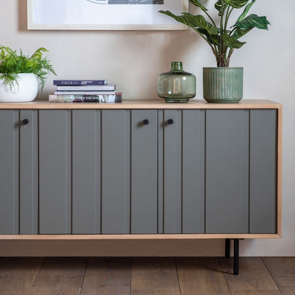 Product photograph of Fuji Oak And Grey Painted 3 Door Large Sideboard from Choice Furniture Superstore.