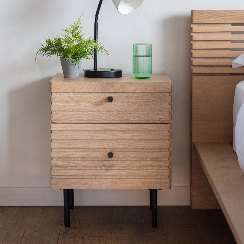 Product photograph of Floriston Oak 2 Drawer Bedside Table from Choice Furniture Superstore.