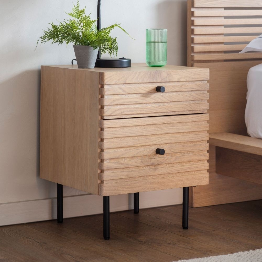 Product photograph of Okayama Oak 2 Drawer Bedside Table from Choice Furniture Superstore.
