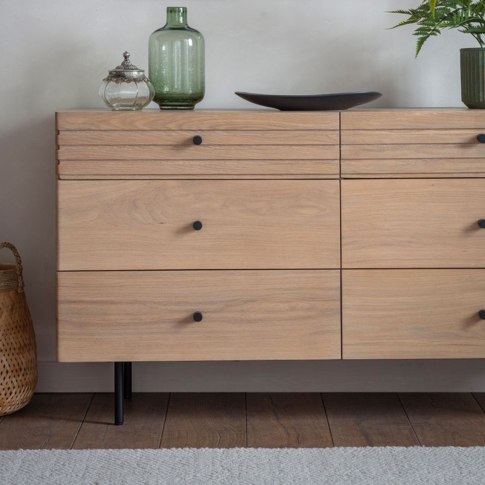 Product photograph of Okayama Oak 6 Drawer Chest from Choice Furniture Superstore.