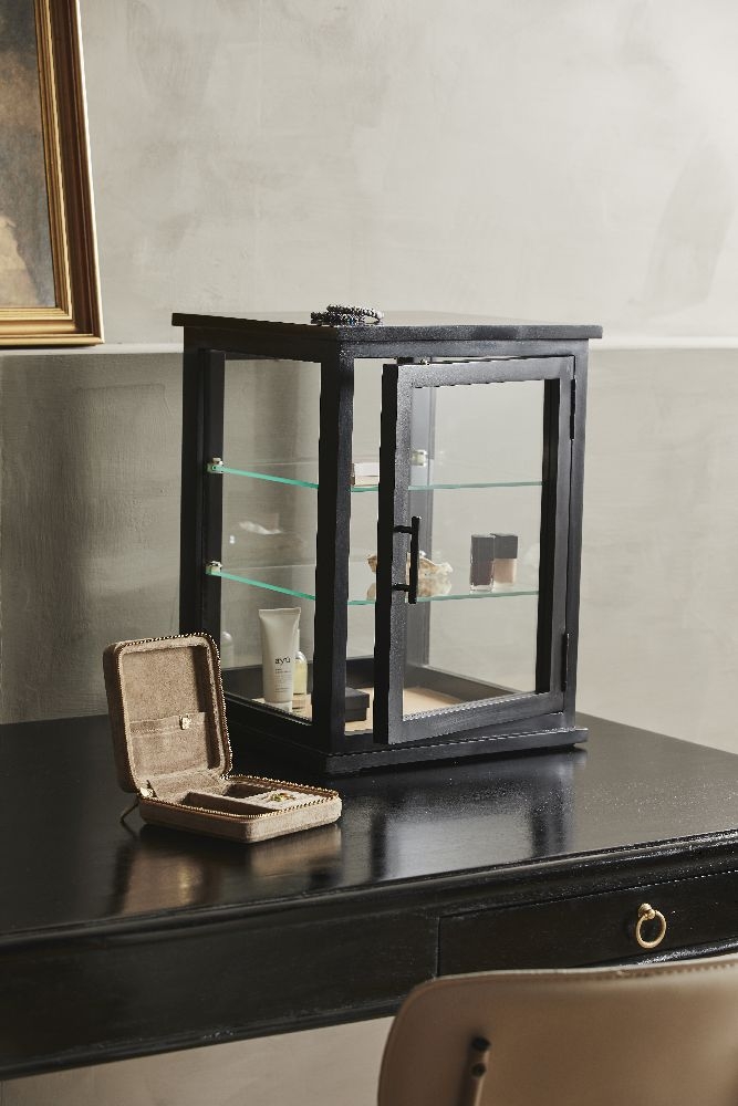 Product photograph of Nordal Arno Black Mango Wood 1 Door Display Cabinet from Choice Furniture Superstore.