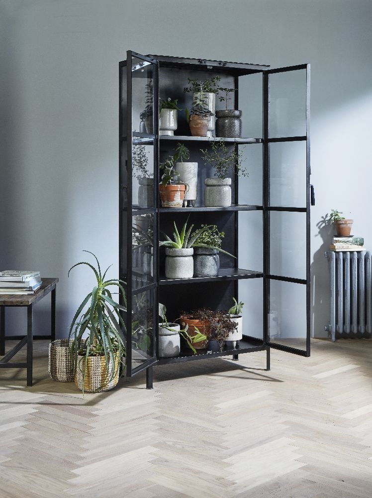 Product photograph of Nordal Phoenix Black 2 Door Glass Display Cabinet from Choice Furniture Superstore.