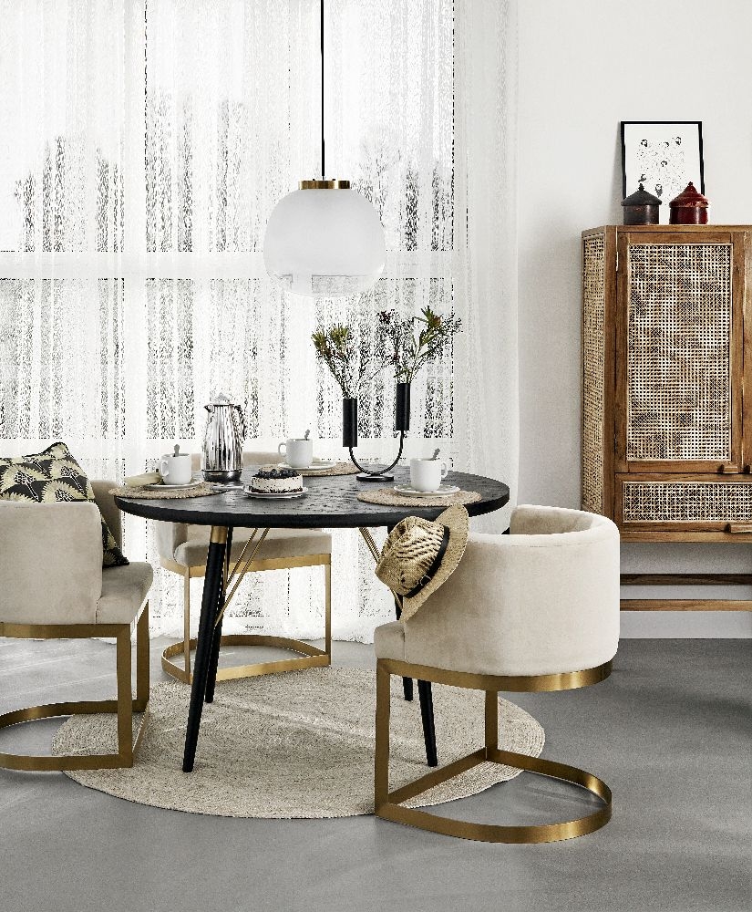 Product photograph of Nordal Black And Gold Round Dining Table from Choice Furniture Superstore.
