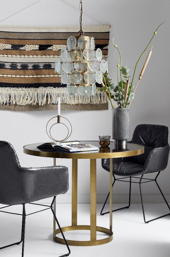 Product photograph of Nordal Luxury Gold And Black Glass Round Dining Table - 2 Seater from Choice Furniture Superstore.