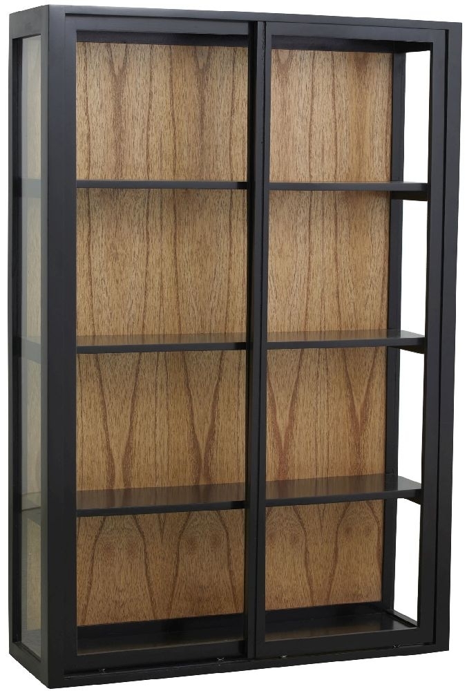 Product photograph of Nordal Bei Black 2 Sliding Door Wall Display Cabinet from Choice Furniture Superstore.