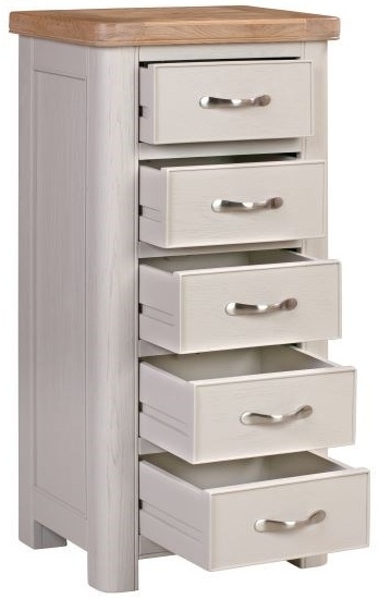 Product photograph of Clarion Oak And Grey Painted 5 Drawer Tall Chest from Choice Furniture Superstore.