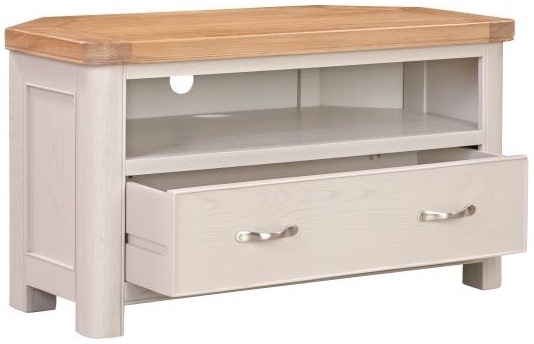 Product photograph of Clarion Oak And Grey Painted Corner Tv Unit from Choice Furniture Superstore.