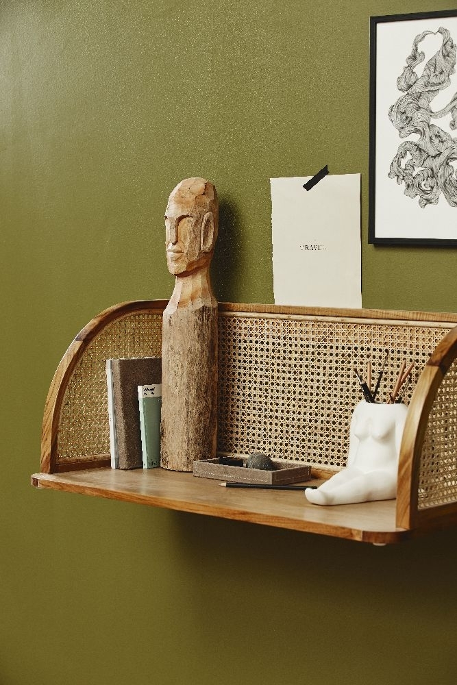 Product photograph of Nordal Merge Natural Rattan Wall Shelf from Choice Furniture Superstore.