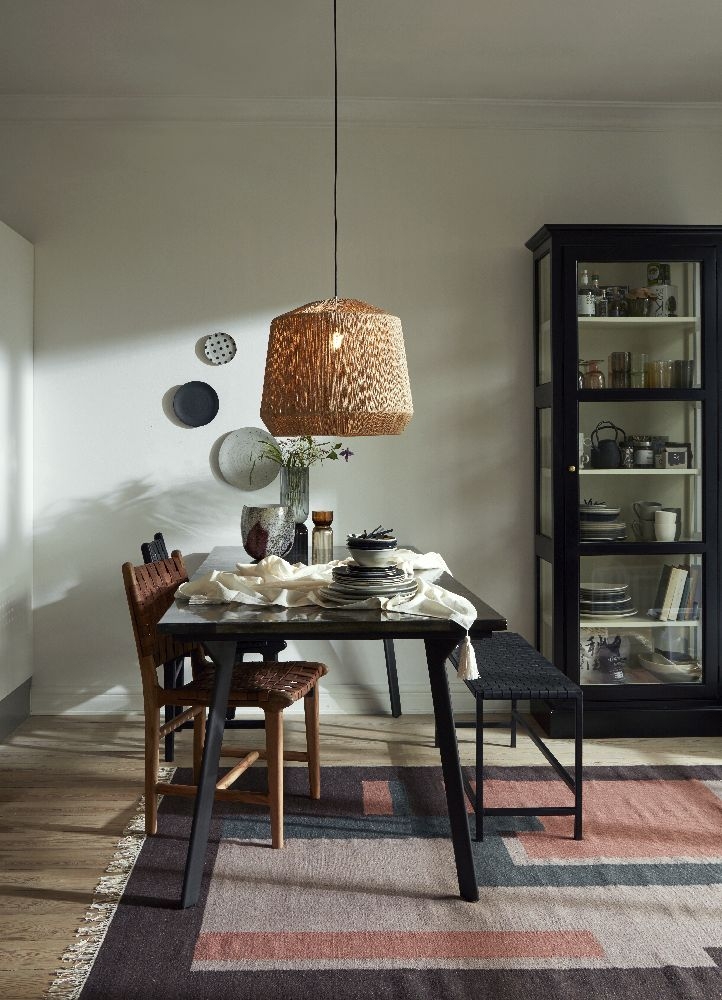 Product photograph of Nordal Black Leather Weaving Bench from Choice Furniture Superstore.