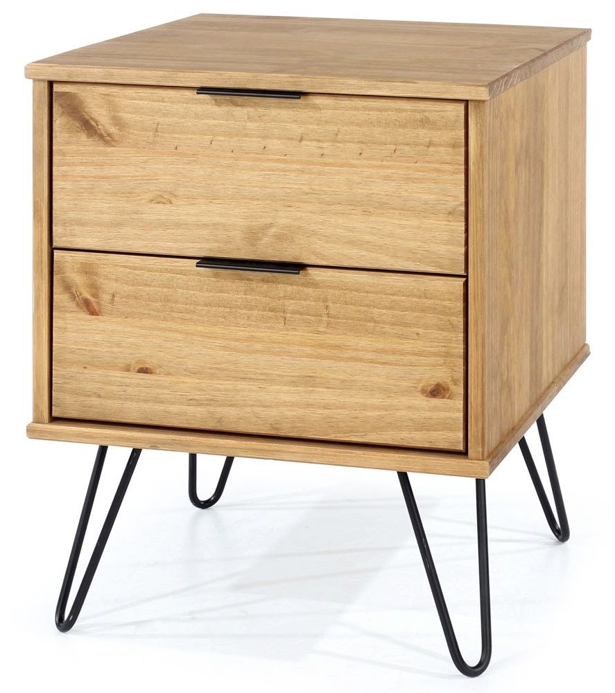 Product photograph of Acadia Pine 2 Drawer Bedside Cabinet With Hairpin Legs from Choice Furniture Superstore.