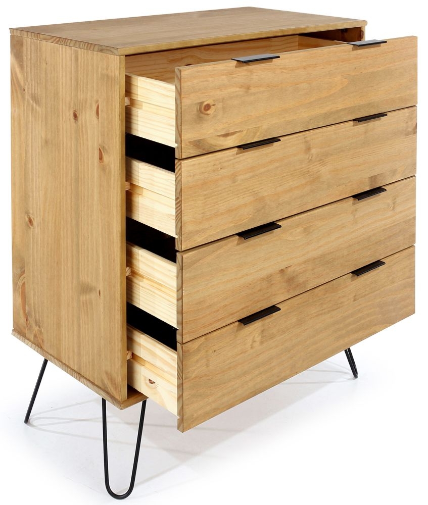 Product photograph of Augusta Pine 4 Drawer Chest With Hairpin Legs from Choice Furniture Superstore.