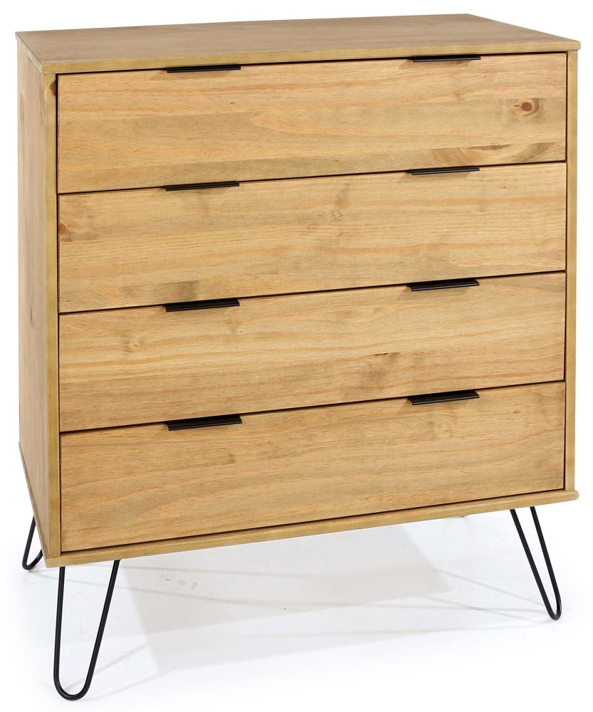 Product photograph of Augusta Pine 4 Drawer Chest With Hairpin Legs from Choice Furniture Superstore.