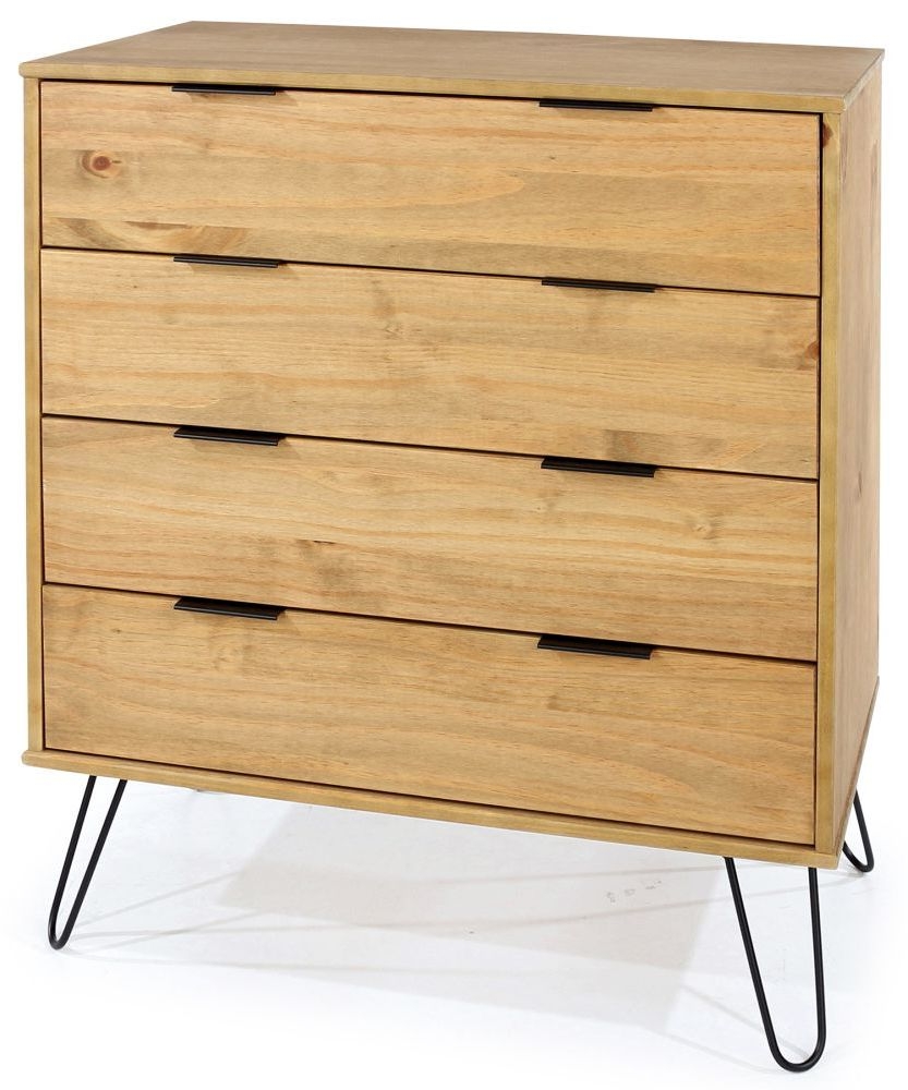 Product photograph of Augusta Pine 4 Drawer Chest With Hairpin Legs from Choice Furniture Superstore.