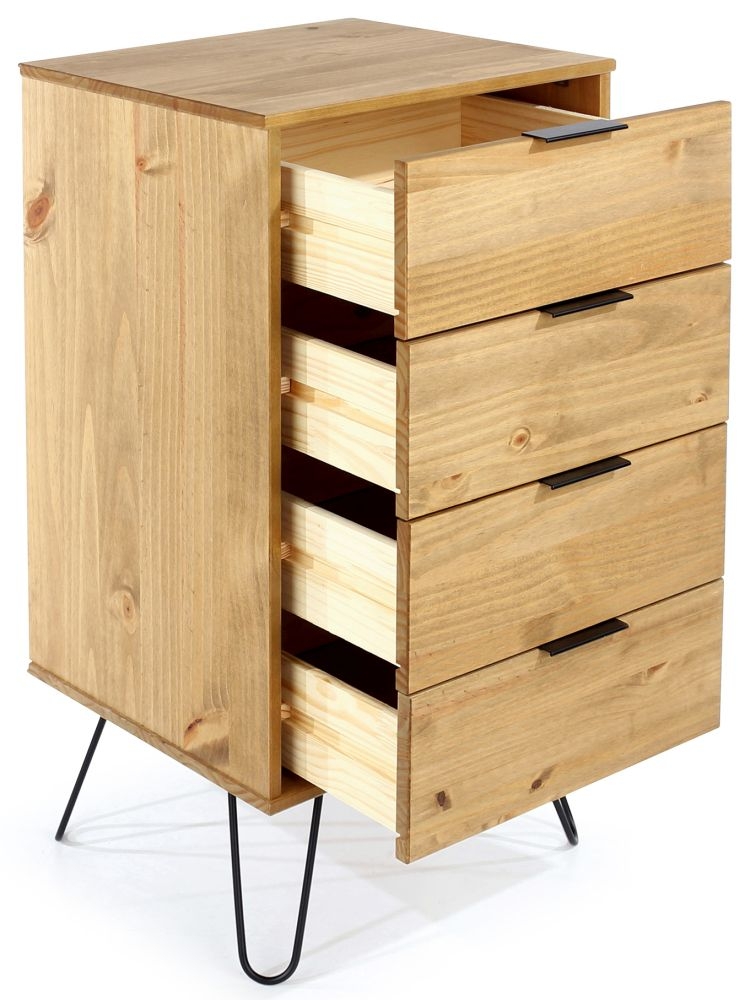 Product photograph of Augusta Pine 4 Drawer Narrow Chest With Hairpin Legs from Choice Furniture Superstore.