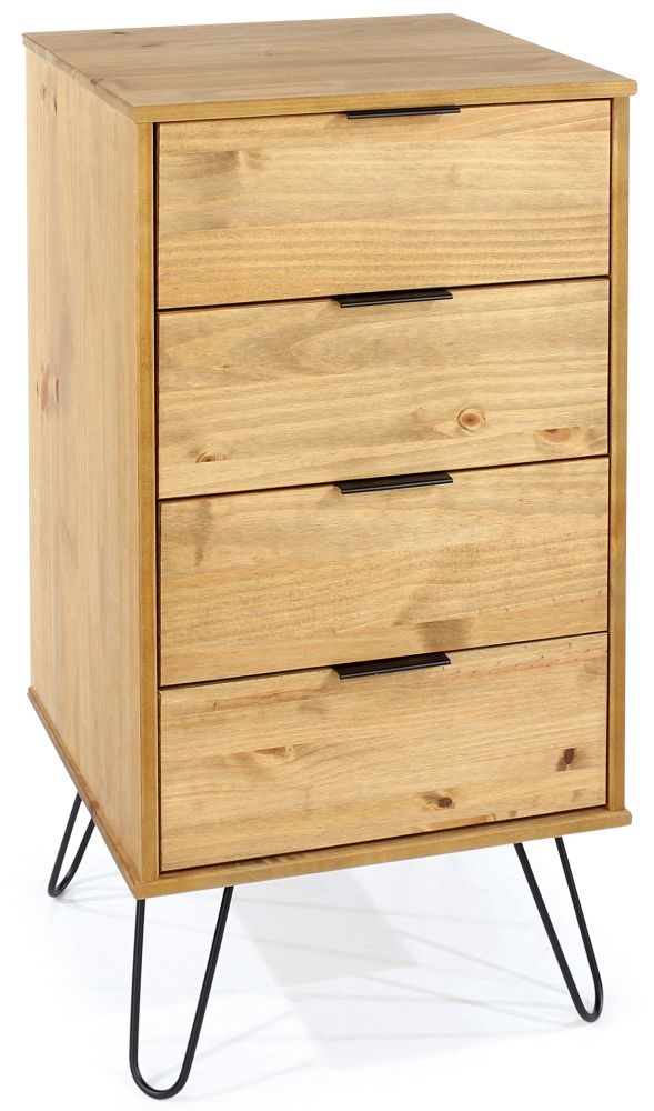 Product photograph of Augusta Pine 4 Drawer Narrow Chest With Hairpin Legs from Choice Furniture Superstore.