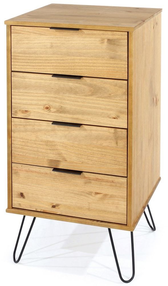 Product photograph of Augusta Pine 4 Drawer Narrow Chest With Hairpin Legs from Choice Furniture Superstore.