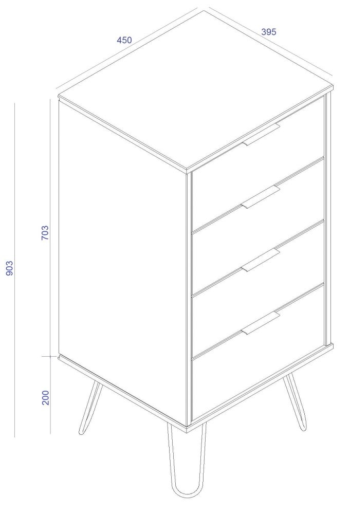 Product photograph of Augusta Pine 4 Drawer Narrow Chest With Hairpin Legs from Choice Furniture Superstore.