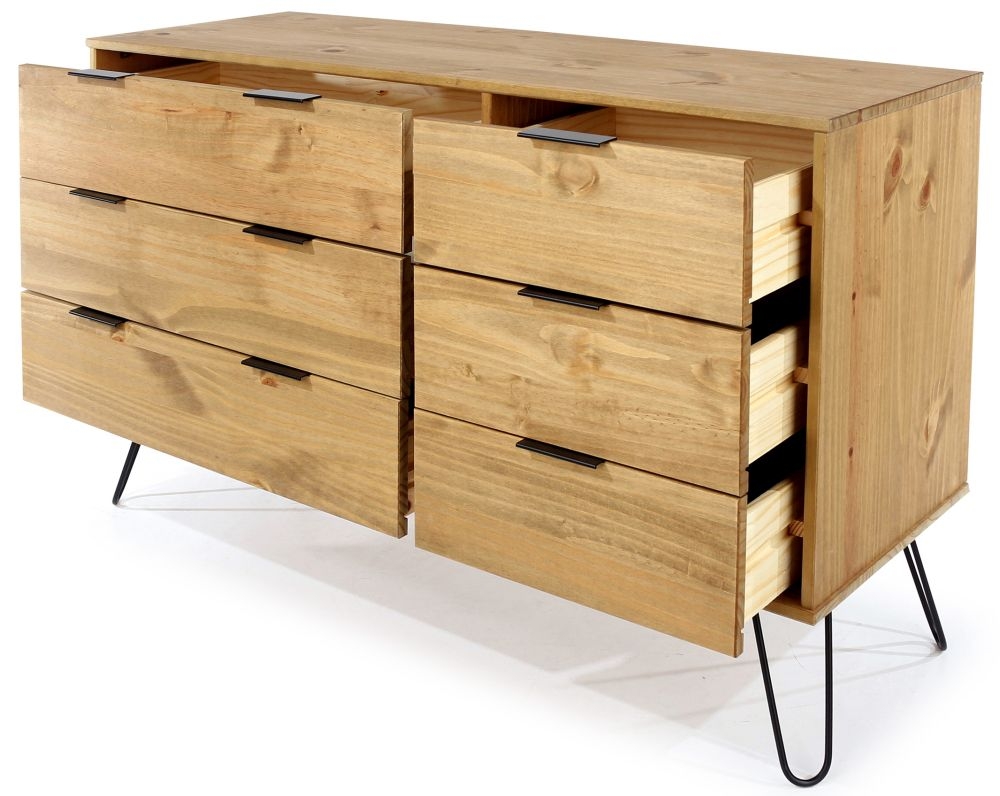 Product photograph of Augusta Pine 3 3 Drawer Wide Chest With Hairpin Legs from Choice Furniture Superstore.