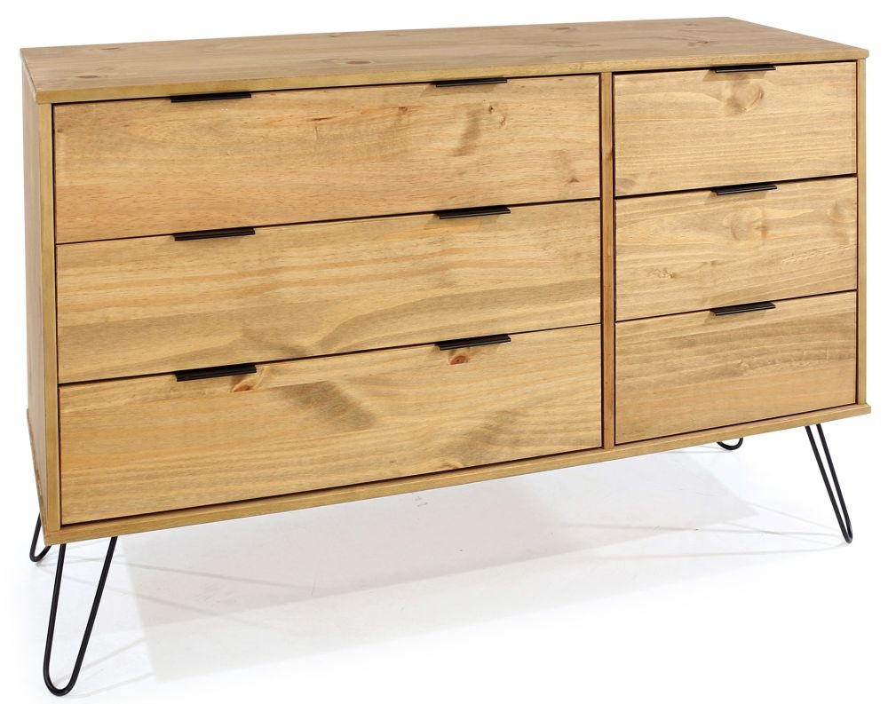 Product photograph of Augusta Pine 3 3 Drawer Wide Chest With Hairpin Legs from Choice Furniture Superstore.