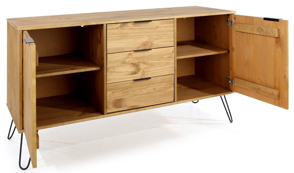 Product photograph of Acadia Pine 2 Door 3 Drawer Medium Sideboard With Hairpin Legs from Choice Furniture Superstore.