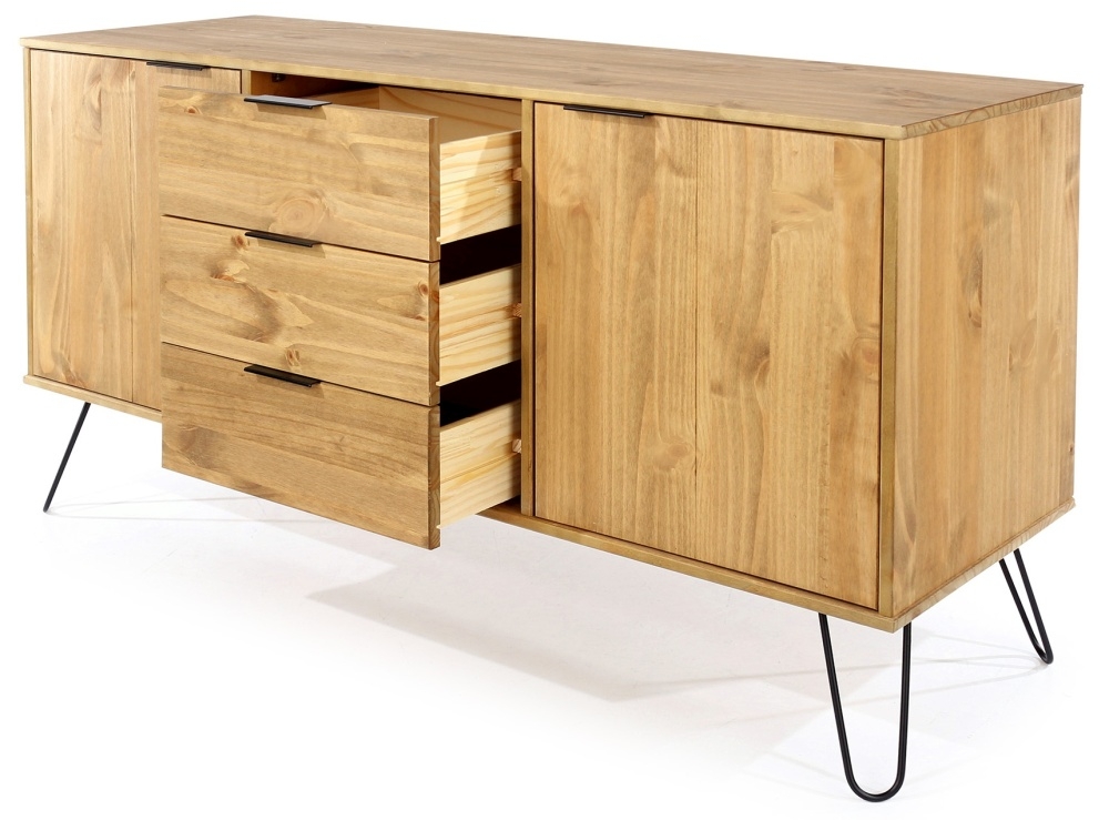 Product photograph of Acadia Pine 2 Door 3 Drawer Medium Sideboard With Hairpin Legs from Choice Furniture Superstore.